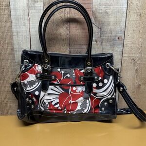 Kathy Women's Handbag Red Black Floral Pattern Tote Patent Leather